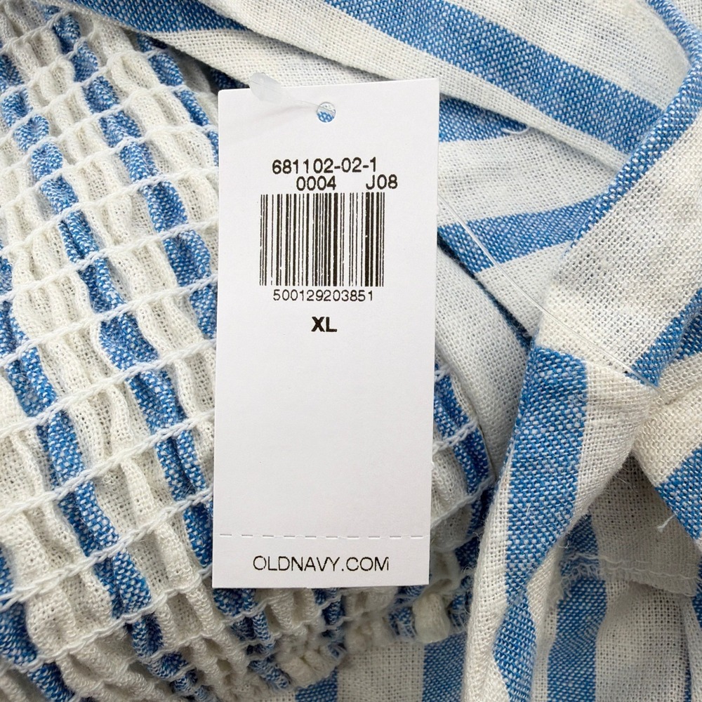 NWT Old Navy Linen Blend Striped Midi Dress Sweetheart Notch Pockets XL Blue - Picture 4 of 12